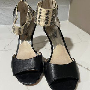 Black Micheal Kors Heels with Snakeskin Detail